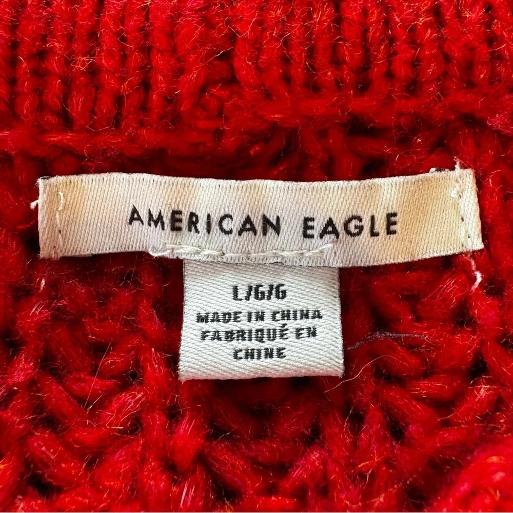 American Eagle True Red Shaker Knit Chunky Crewneck Sweater Size Large